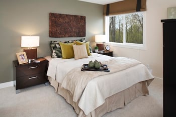 Living room of a Champagne at Bellevue apartment in Bellevue, WA; bright windows, modern furnishings, rental unit