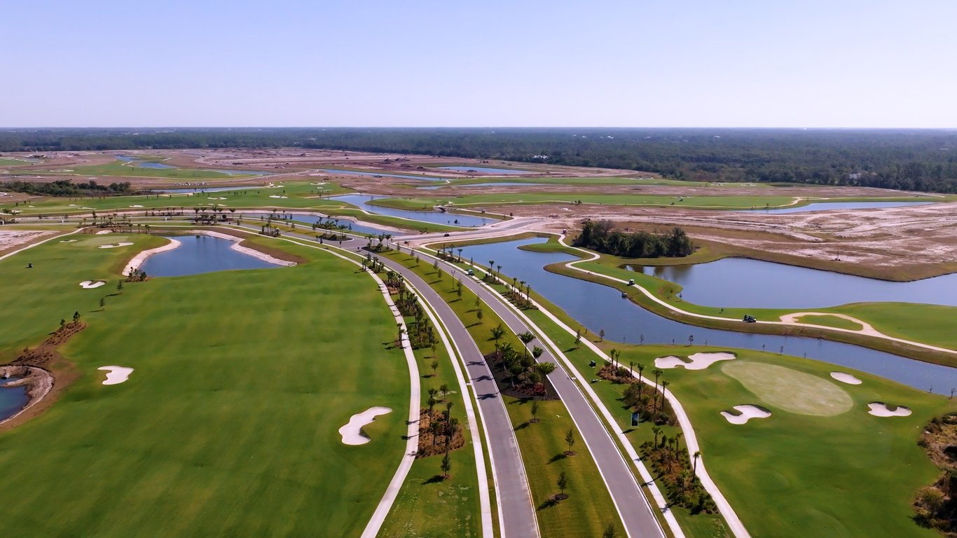 Calusa Country Club New Homes aerial view of golf courses