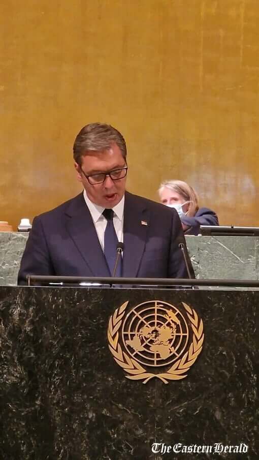 Aleksandar Vucic president of Kosovo united nations addressing serbia