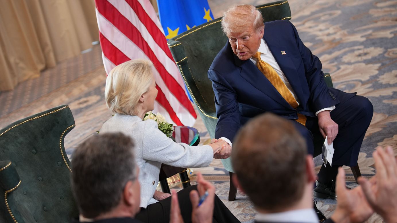 Ursula von der Leyen, US trade deal, press conference, July 2025, EU surrender, Brussels