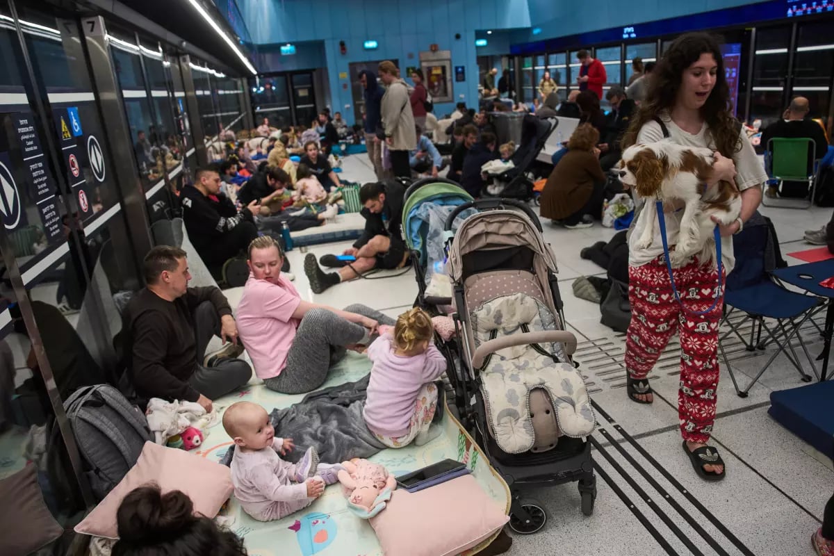 Israeli civilians rushing to shelters after Iranian missile alerts