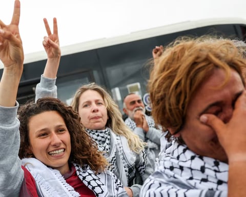 Israeli minister Itamar Ben-Gvir watches detained Gaza flotilla activists kneeling at Ashdod port