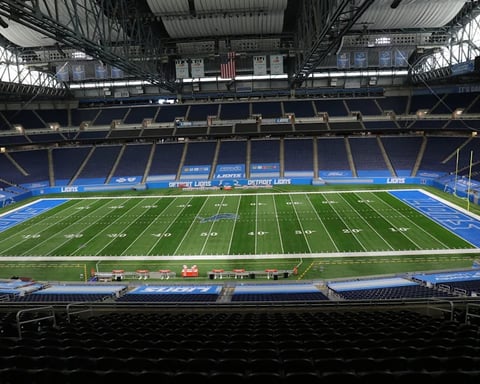 Detroit Lions players walking into stadium with NFL 2026 schedule release and primetime game hype