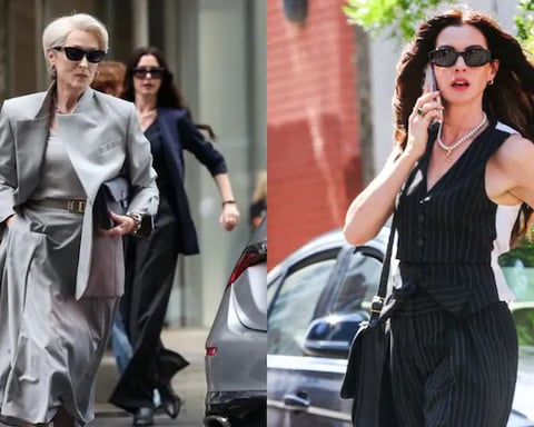 Miranda Priestly and Andy Sachs facing off in a modern fashion media office
