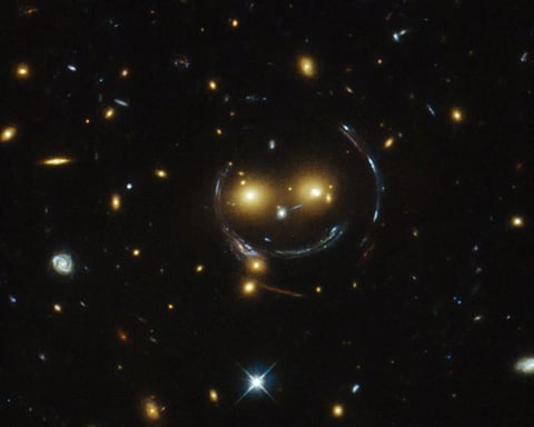 Gravitational lensing revealing a distant early universe galaxy magnified by a galaxy cluster