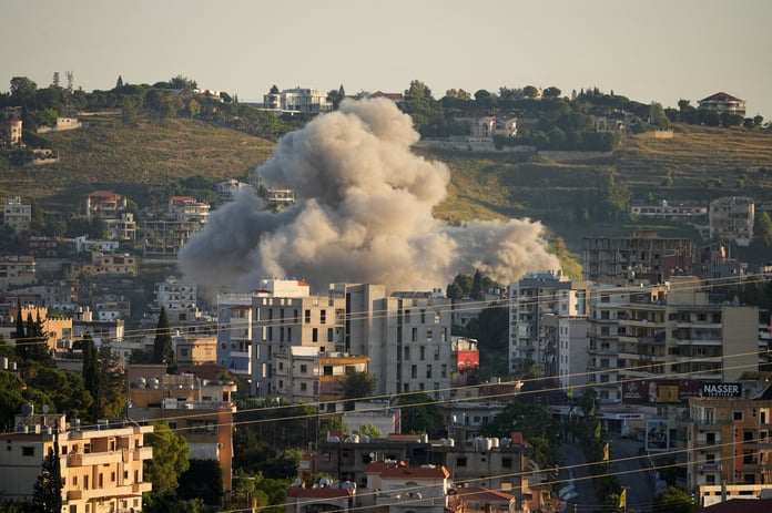 Damage to buildings in Beirut southern suburbs Dahiyeh after Israeli airstrike June 2026