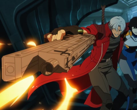 Johnny Yong Bosch as Dante and Scout Taylor-Compton as Lady in Devil May Cry Season 2 on Netflix