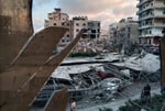 Israeli airstrike damage seen through shattered hospital window in Tyre Lebanon June 2026