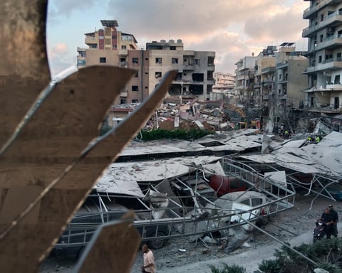 Israeli airstrike damage seen through shattered hospital window in Tyre Lebanon June 2026