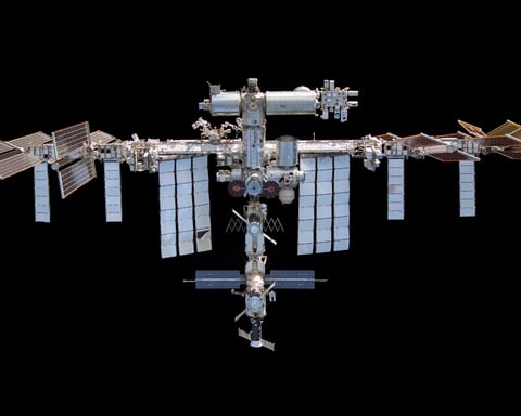 International Space Station photographed from SpaceX Crew Dragon Endeavour in orbit above Earth