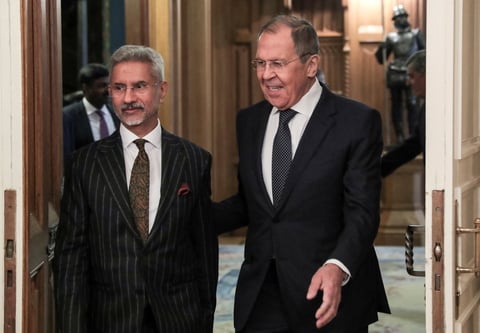 Indian Foreign Minister S Jaishankar with Russian counterpart Sergei Lavrov, as India defends buying Russian oil against European criticism