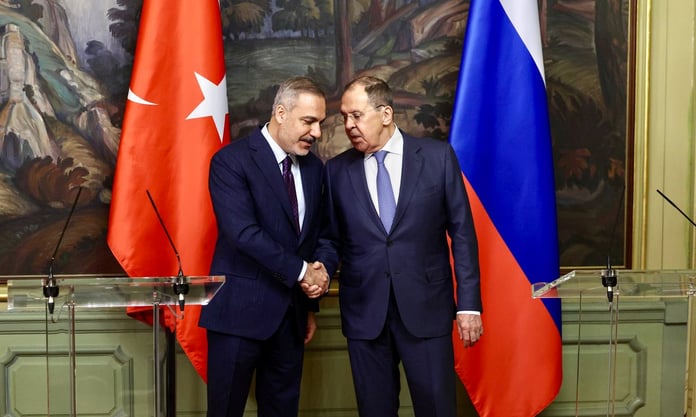 Russian Foreign Minister Sergey Lavrov and Turkish Foreign Minister Hakan Fidan at joint press conference in Moscow