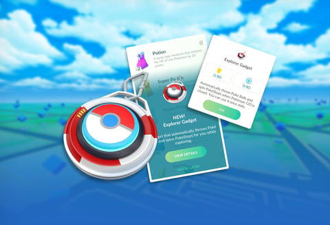 Explorer Gadget in Pokémon GO showing auto-catcher interface during Scopely beta test