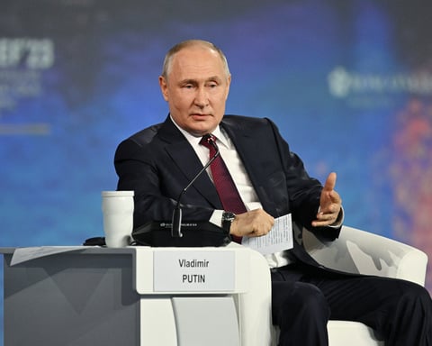 Russian President Vladimir Putin speaks during the St. Petersburg International Economic Forum plenary session
