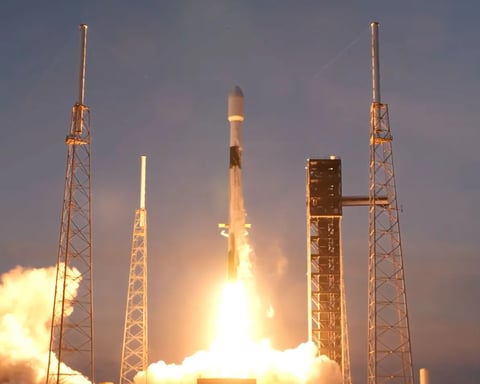 SpaceX Falcon 9 rocket launches as the company sets a fixed $135 IPO share price targeting a $1.77 trillion Nasdaq debut in June 2026