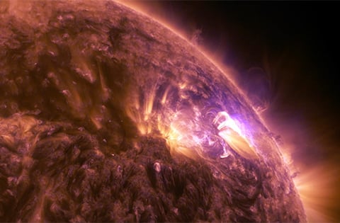 NASA Solar Dynamics Observatory image of a solar flare illustrating space weather threats StormWall aims to deflect