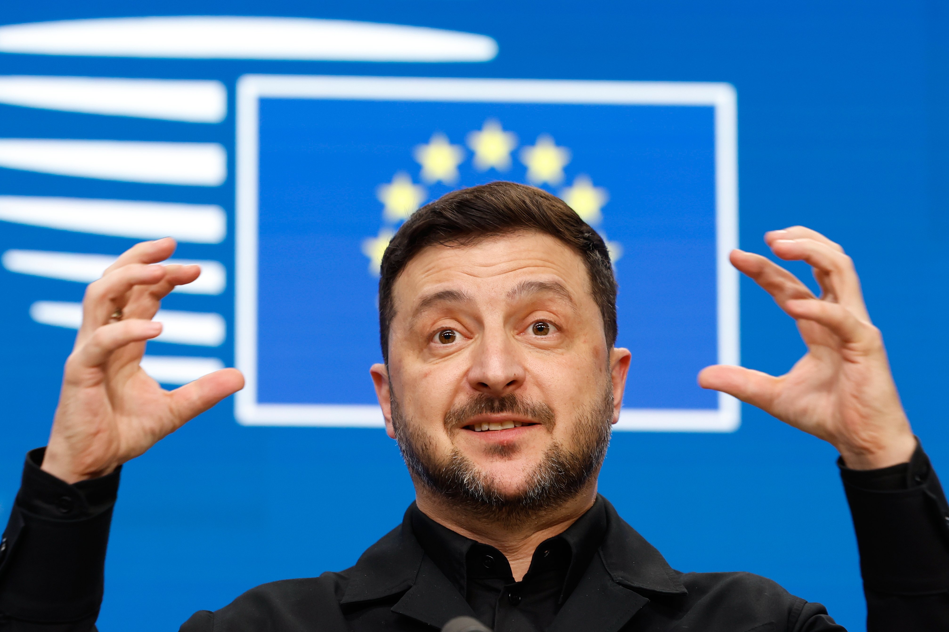 Ukrainian President Volodymyr Zelenskyy at the EU Summit in Brussels where leaders approved the 90 billion euro Ukraine loan