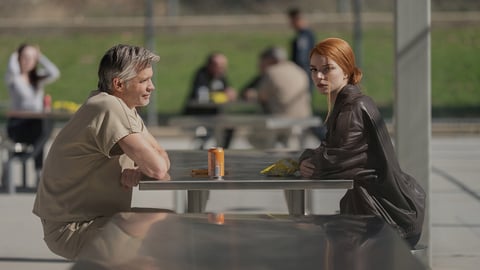 Anya Taylor-Joy and Timothy Olyphant in a scene from Lucky on Apple TV+