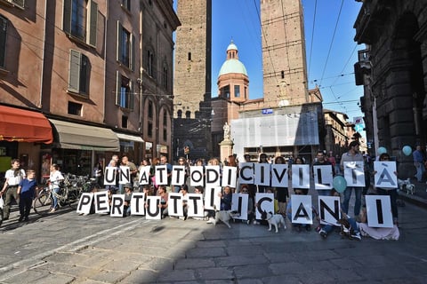 Protesters gather in the streets of Bologna during demonstration after death in police custody