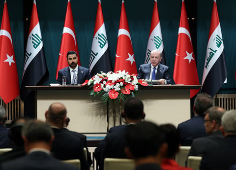 Turkish President Erdogan at joint press conference with Iraqi Prime Minister Ali al-Zaidi in Ankara