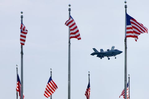 F-35B stealth fighter jet flying over the National Mall in Washington D.C. during July 4 celebrations 2026