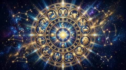 Horoscope today 26 July 2026 showing Saturn retrograde in Aries and the lunar nodes shifting across all 12 zodiac signs