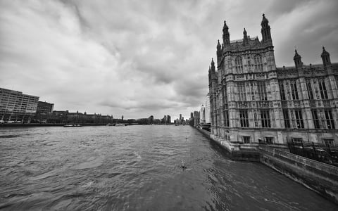 The Houses of Parliament and Palace of Westminster along the River Thames in London