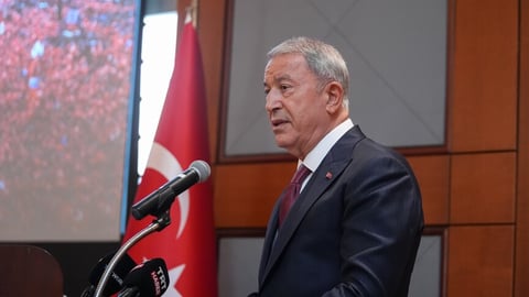 Turkish parliamentary defense committee head Hulusi Akar speaks to media following US-Turkey defense talks in Washington, July 17, 2026