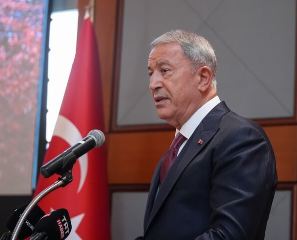 Turkish parliamentary defense committee head Hulusi Akar speaks to media following US-Turkey defense talks in Washington, July 17, 2026