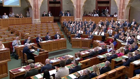 Hungarian parliament session on July 13 2026 voting on constitutional amendment to remove President Tamas Sulyok