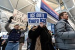 Protesters at O'Hare International Airport demonstrating against ICE immigration enforcement