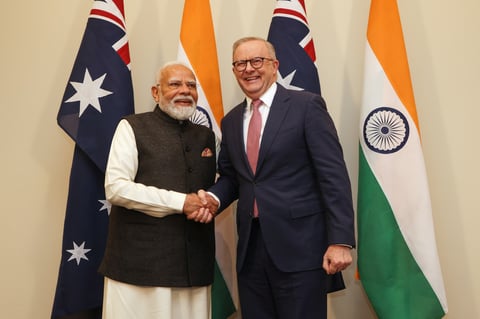 Modi and Albanese at India-Australia uranium deal signing ceremony in Melbourne