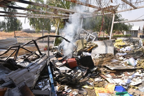 Damaged structures at the site of a US and Saudi retaliatory strike in Bartalla northern Iraq after Iran attacked US base in Jordan
