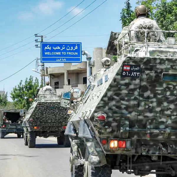Lebanese army vehicles patrol Froun village in Bint Jbeil district, southern Lebanon