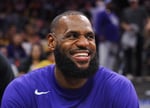 LeBron James in a Philadelphia 76ers uniform after signing a two-year deal