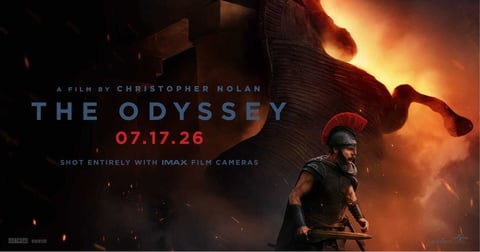 Christopher Nolan's The Odyssey promotional image featuring Matt Damon as Odysseus