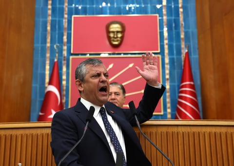 Ousted CHP leader Ozgur Ozel addresses a parliamentary group meeting in Ankara to announce his new opposition party