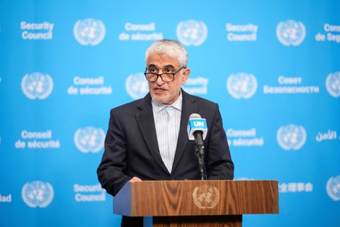 Iran's UN Ambassador Amir Saeid Iravani at the United Nations Security Council session on Iran's nuclear program, July 2026