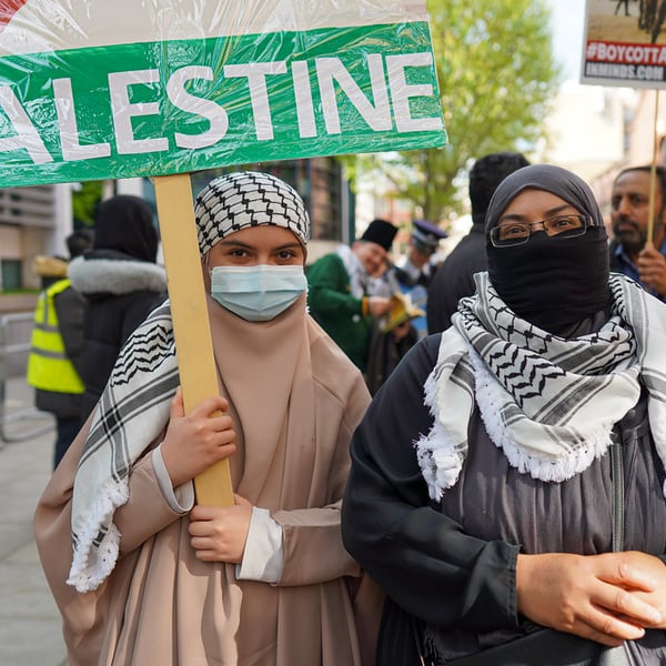 Protesters rallying in solidarity with Palestinians and Gaza civilians during Israeli military campaign