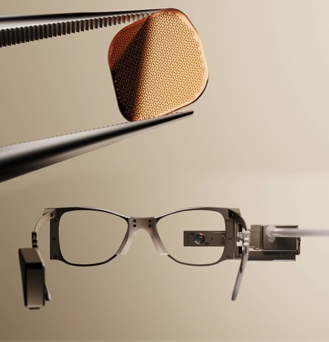 PRIMA retinal implant chip and camera glasses system for AMD treatment