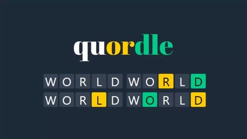 Quordle puzzle #1645 for July 27, 2026 with answers TAFFY, FIGHT, GUILD, WAGER