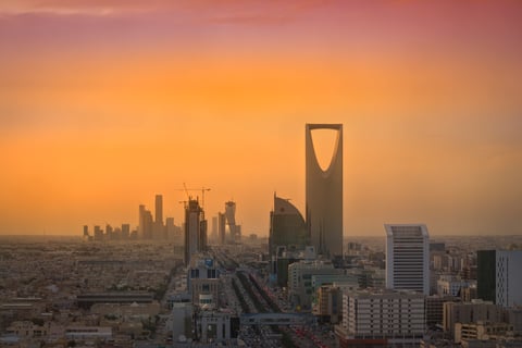 Riyadh King Abdullah Financial District skyline with Kingdom Tower, Saudi Arabia
