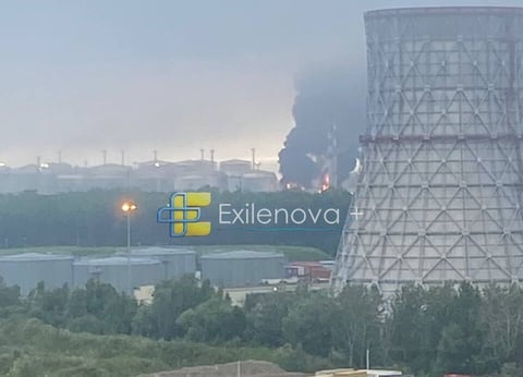 Black smoke rises from the St. Petersburg Oil Terminal after a Ukrainian drone strike on July 4, 2026