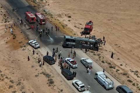 Damaged buses after fatal collision on Syria's Deir az-Zor to Damascus road near Palmyra
