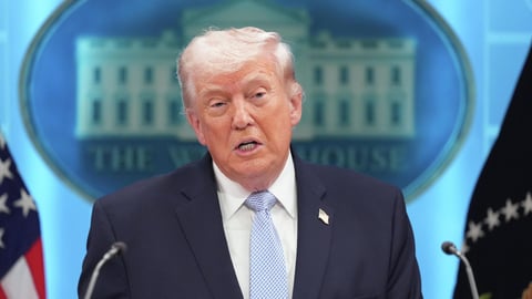 President Donald Trump speaks with reporters in the James Brady Press Briefing Room at the White House