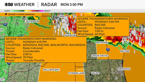 Radar showing severe thunderstorm complex tracking across Wisconsin during the July 27 2026 outbreak