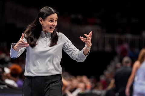WNBA Toronto Tempo head coach Sandy Brondello during game against Atlanta Dream featuring Angel Reese