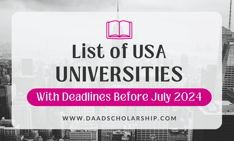List of US Universities Approaching Deadlines Before July 15, 2024