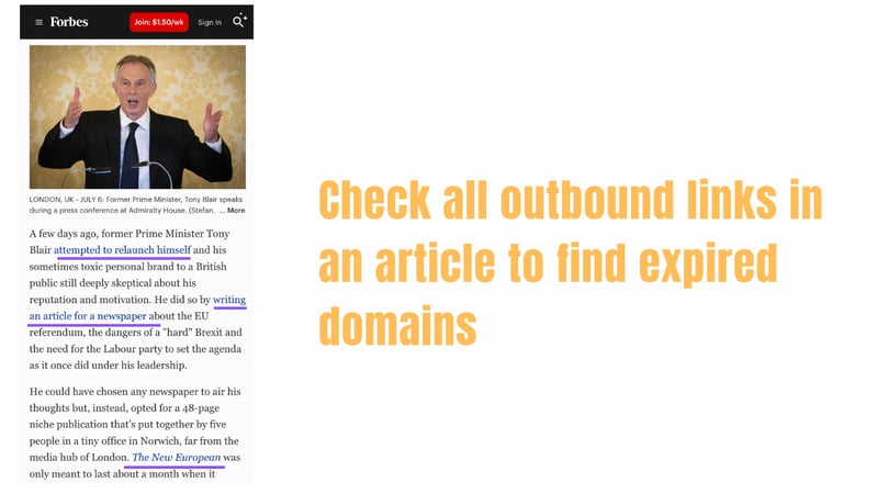How to find a backlink on Forbes? You need to check all outbound links in an article to find expired domains.