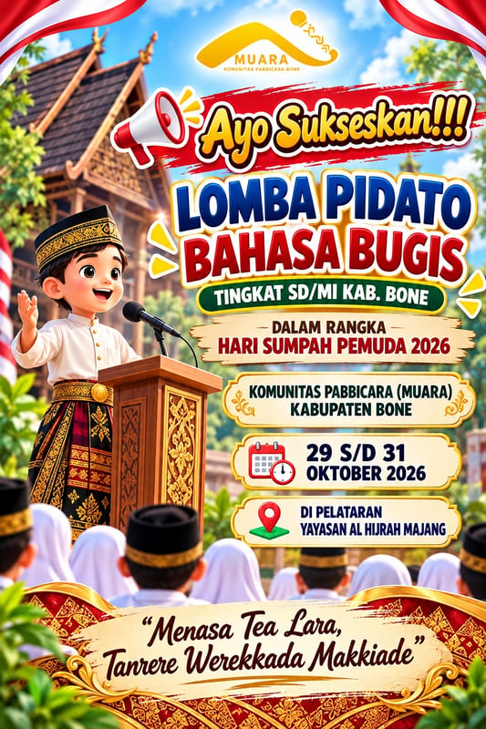 Lestarikan Budaya Sejak Dini, Komunitas Pabbicara (Muara) Bone Gelar Lomba Pidato Bahasa Bugis